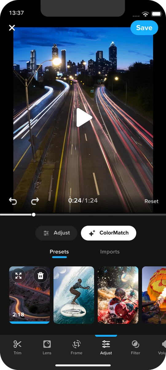 Color match presets